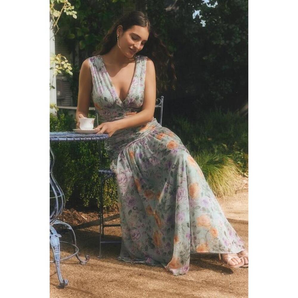 Lulus Melisandre Light Blue Floral Drop Waist Maxi Dress - Size XL
